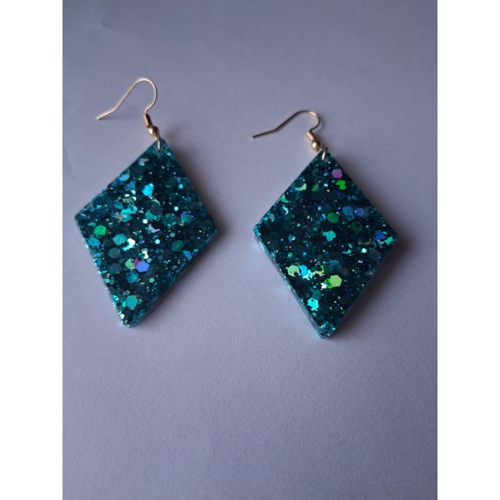 Teal Glitter Diamond Drop Earrings